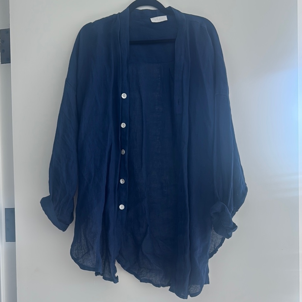 Navy Blue Button-Up Blouse